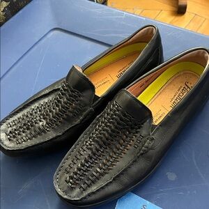 Hush Puppies Black Woven Leather Slip-Ons